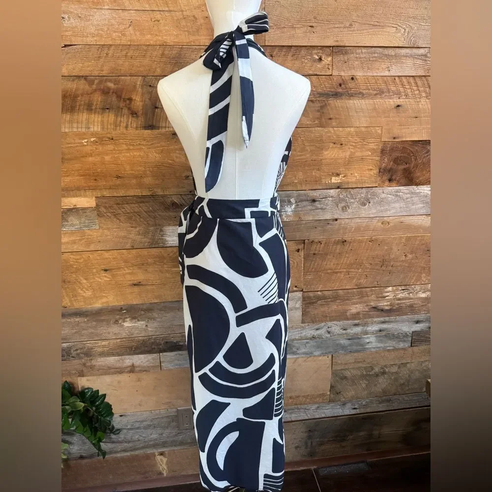 Zara The Nicole Abstract Geometric Print Halter Wrap Midi Dress Size Small NWOT